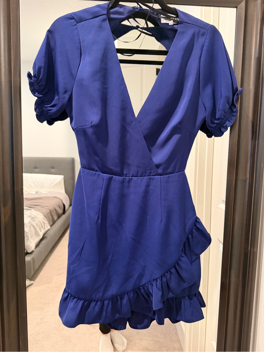 About A Girl Cobalt Blue V-Neck Ruffle Mini Dress